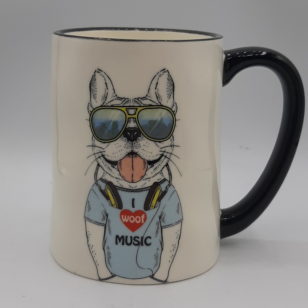 I Woof (love) Music Hipster Coffee Mug French Bulldog Frenchie by Signature